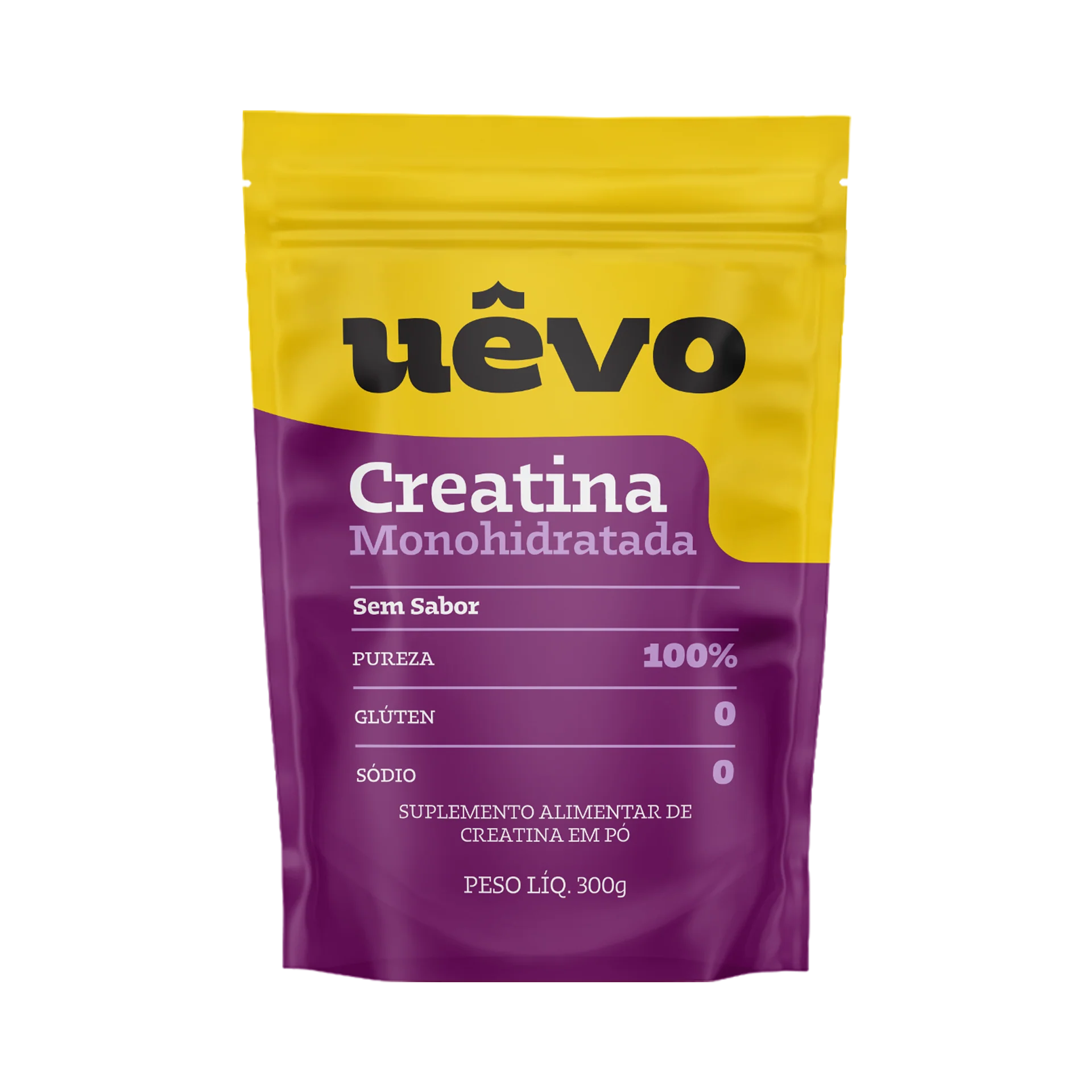 Creatina monohidratada Uêvo, sem sabor, embalagem de 300 g